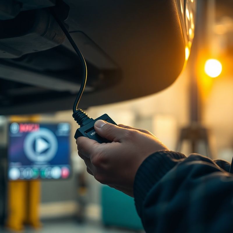 Detail rukou mechanika připojujících diagnostický kabel OBD-II