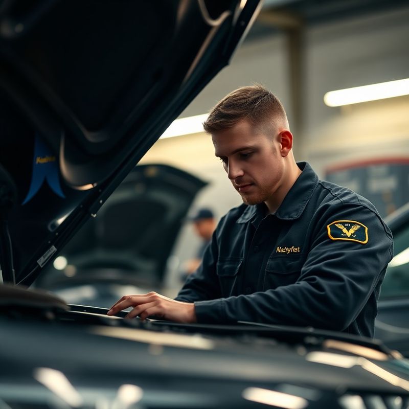Technik PAUSE ANIMAL kontroluje motor moderního vozu v dílně